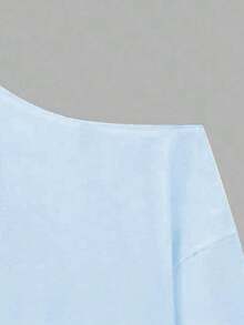 INAWLY 女士宽松不对称肩部T恤，饰有水果和椰子图案，奶油黄色沙滩度假短款上衣 - 淺藍色 - 查看 3