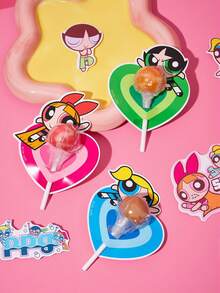 THE POWERPUFF GIRLS X SHEIN 60个可爱卡通人物图案棒棒糖装饰卡片，生日派对家庭节日派对装饰用品，生日礼物糖果装饰用品，派对礼物 - 彩色 - 查看 3