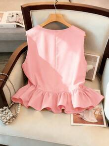 GlowEve CURVE Plus Size Women's Faux Pearl Decor Vintage Luxury Elegant Casual/Business Commute Vest - Dusty Pink - View 2