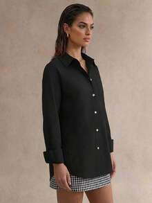 Glamine Loose Retro Unisex Long Sleeve Jacket - Black - View 3