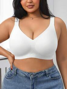 1件装女士简约舒适纯色果冻凝胶支撑型不可拆卸罩杯无钢圈加大码文胸 - 白色 - 查看 8