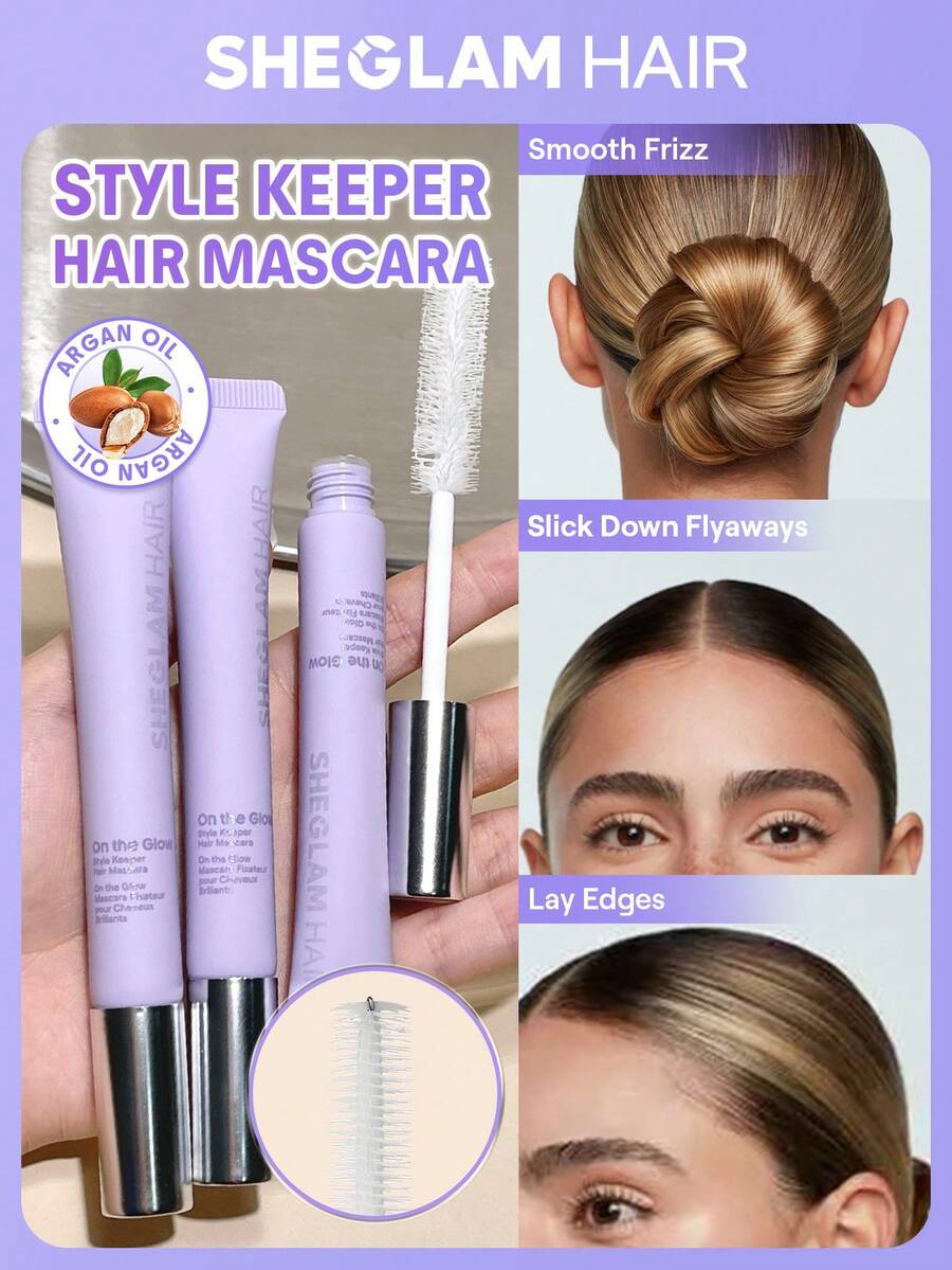 SHEGLAM HAIR On The Glow Style Keeper 睫毛膏、防毛躁飛散發棒、定型棒，柔軟定型不結塊，無粘性殘留，易於沖洗，防汗配方，持久耐用，適合工作、外出和休閒時使用，可有效防止飛散的頭髮和嬰兒毛髮 生日 禮物 假期 粉紅色的 氛圍 化妝品 旅行 學校 節慶 玫瑰 展示 女孩 魅力 護髮 母親節 想要 時尚 銳舞派對