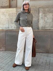 DAZY Pantalones rectos de longitud hasta el tobillo para mujer, color blanco sólido, casuales y elegantes, para primavera/verano - Blanco - Ver 3