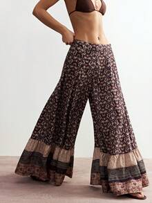 Bohemela Pantalones anchos de pierna ancha casuales de mujer con estampado de patchwork tejido - Óxido marrón - Ver 5