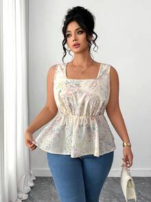 SHEIN Elenzya Áo kiểu dáng thanh lịch, lãng mạn kiểu Pháp, thêu hoa, cỡ lớn. - Nhiều màu - Xem 3