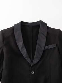 4pcs Teen Boy High-End Elegant Stylish Fashion Banquet Business   Stage Performance Host Four-Seasons Gentleman Suit Set. Blazer + Fitted Vest + Pure White Long Sleeve Shirt + Casual Pants, Suitable For Dinner Party, Hosting, Stage Show, Gathering, Runway, Christening, BusinessWedding,Prom,Graduation Black Suit - Black - View 3