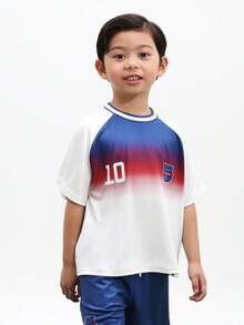 SUMWON Boys England Football Inspired Gradient Ombre T-Shirt And Shorts Co-Ord Set With Number 10 Print For Casual Summer Wear, World Cup 2026 Sporty Chic Game Day Football Blokecore Streetwear Jersey Kit - Multicolor - View 6