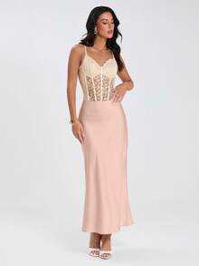 Glamine Women's Satin Skirt, Versatile Fish Tail Hem Skirt, Daily Wear, Brown Skirt Elegant Skirt Silk Skirt Midi Skirt Long Skirt For Women Elegant Formal Long Skirt Satin Women's Skirts Satin Long Skirt Peach Long Skirt Skirts For Formal Wear Elegant Formal Skirt - Coral Pink - View 7