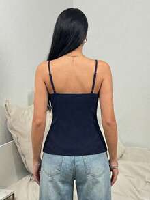 Top Casual de Tirantes Finos, Detalle de Botones Frontales, Cómodo y Elegante - Azul Marino - Ver 2