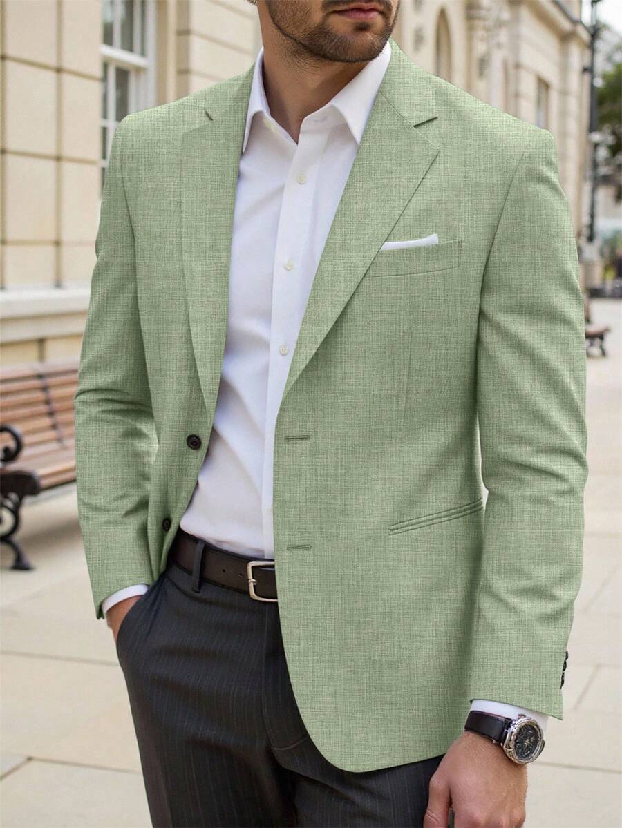 Manfinity Mode Blazer informal de un solo abotonado para hombre de talla grande - verde menta - Ver 1