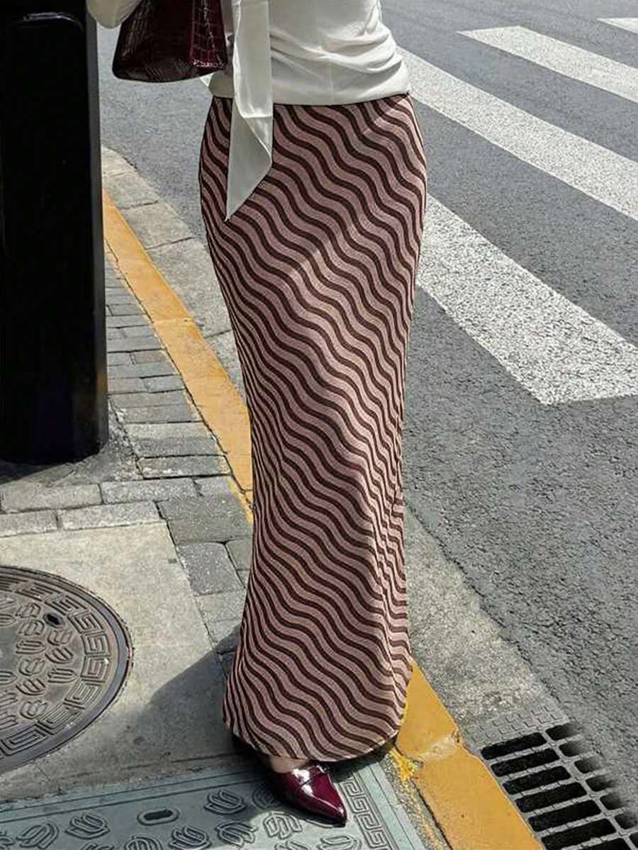 Siren Gaze 女士波浪条纹长款美人鱼裙 - 彩色 - 查看 1