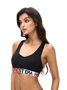 3pcs Women's Fashionable Letter Printed Bras Set - Multicolor - View 5