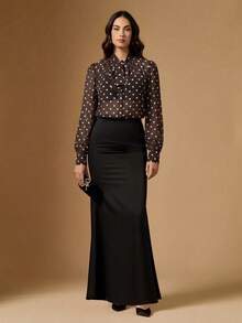 Briarwyn Blusa elegante vintage con cuello de corbata y lunares - Café integral - Ver 8