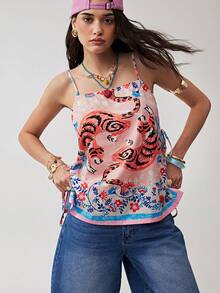 Soleia Women's Floral Tiger Print Casual Sexy Versatile Daily Wear Golf Camisole Top White Summer - Multicolor - View 8