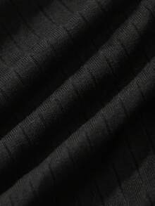 Camiseta de manga larga con hombro asimétrico, volantes y fruncido para mujer - Negro 2 - Ver 3