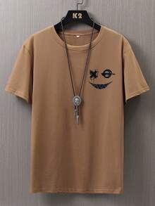 Manfinity LEGND 大码男士印花落肩短袖T恤，外出街头服饰 - 棕色 - 查看 2