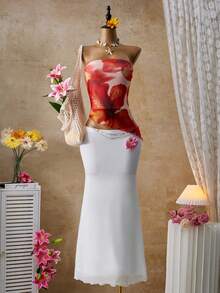 Femesol Women's Elastic Waist Fashionable Elegant Mermaid Skirt For Vacation - White - View 3