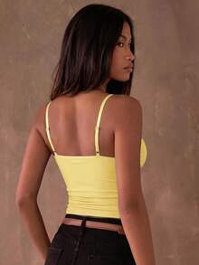 SHEIN BAE 女士纯色蕾丝拼接修身吊带背心 - 黃色 - 查看 2