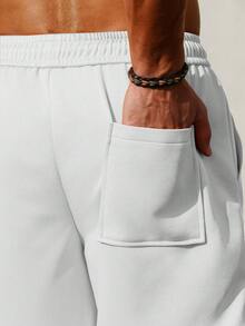 Manfinity Homme Men Letter Patched Drawstring Waist Shorts - White - View 2