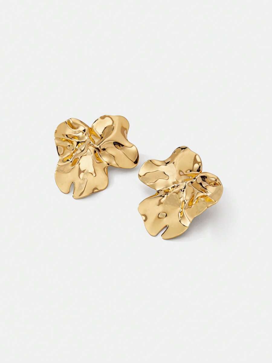 Lumivelle 1 Pair Geometric Chic Iron Stud Earrings, Suitable For Weddings, Parties And Daily Wear - Yellow Gold - View 1
