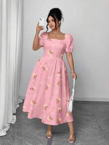 Elenzga Đầm dạ hội mùa hè lãng mạn, thanh lịch, cỡ lớn dành cho kỳ nghỉ. - Hồng - Xem 5