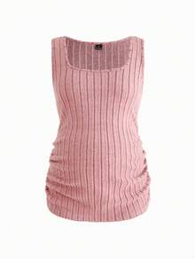 Modmama 2-Piece Set Maternity Tops For Women,Cerise Pink Ribbed Knitted Tank Tops,High Elasticity Square Neck Sleeveless Vest,Casual Everyday Autumn Clothes - Multicolor - View 8