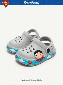 SUPERMAN X Cozy Pixies 男婴舒适时尚灰色可爱DC卡通大头超人儿童透气防滑轻便花园拖鞋，夏季鞋 - 灰色 - 查看 5