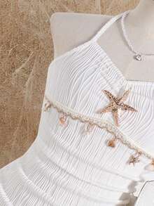 Sparklyn 少女度假休闲海星吊坠装饰无袖连衣裙 - 白色 - 查看 4