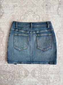 Attitoon 女士休闲牛仔迷你裙，带口袋 - 深色水洗藍 - 查看 2