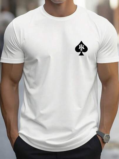 Manfinity Homme Men's Summer Casual White Black Spade Ace Poker Playing Card Logo Letter Graphic Print T-Shirt Vintage Streetwear Old Money Minimalist Classic Simple Going Out Office Club Party Daily Crew Neck Short Sleeve Slim Fit Breathable Soft Comfortable Tee Top,Men's Graphic Print Casual Round Neck Short Sleeve T-Shirt, Summer