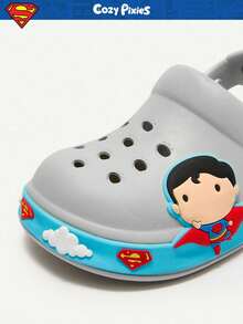 SUPERMAN X Cozy Pixies 男婴舒适时尚灰色可爱DC卡通大头超人儿童透气防滑轻便花园拖鞋，夏季鞋 - 灰色 - 查看 8