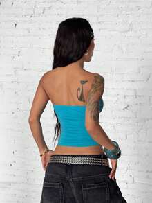 StreetHx Women's Street Casual Sports Letter Print Bandeau Top - Blue - View 3