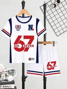 青少年男童休闲67印花短袖T恤套装 - 彩色 - 查看 7