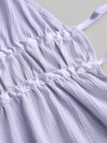 Sweetra 女士纯色褶皱吊带上衣和阔腿裤休闲两件套 - 紫色 - 查看 5