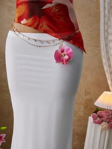 Femesol Women's Elastic Waist Fashionable Elegant Mermaid Skirt For Vacation - White - View 6