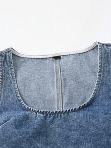 Comfortcana 女士圆领无袖休闲牛仔连衣裙，带双口袋 - 中等水洗藍 - 查看 4