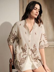 Anewsta Women's New Linen Casual Vacation Birthday Date Shirt With Embroidery Details, Suitable For Valentine's Day, Women's Day, Mother's Day - White - View 2