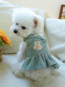 PETSIN 1pc Pet Dress, Embroidered Cute Rabbit Vest Dress, Cat/Dog Universal Clothing, Spring Clothing With Pull Tab - Multicolor - View 10