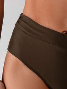 Swim Basics Women's Solid Color Asymmetric Waist Casual Vacation Triangle Bikini Bottom - Coffee Brown - View 4