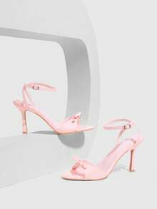 CUCCOO CHICEST 女士粉色PU材质爱心钻石搭扣凉鞋，时尚优雅，适合春夏穿着。优雅圆头踝带细高跟凉鞋。 - 粉色PU - 查看 2