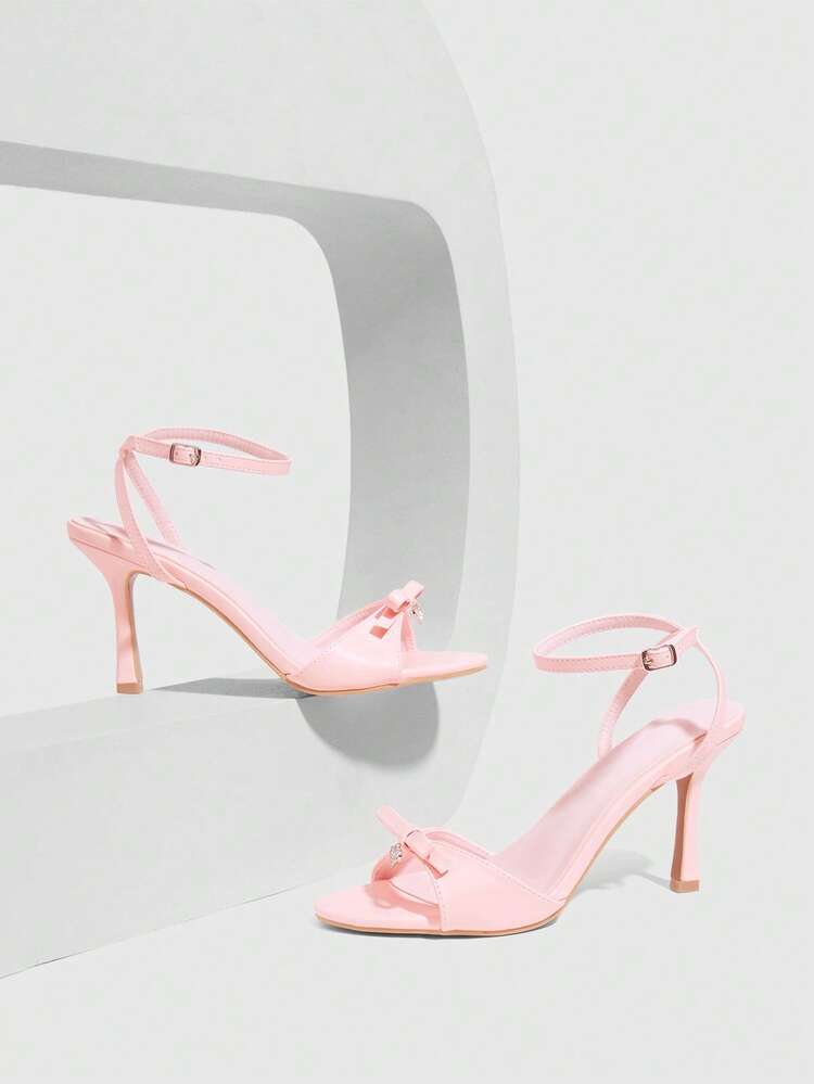 CUCCOO CHICEST Women Shoes Pink PU Love Diamond Buckle Design Fashionable And Elegant Summer And Summer Elegant Round Toe Ankle Strap Stiletto Sandals Wedding Shoes Summer Shoes Bride Shoes
