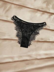 PinupPomp 1 chiếc quần lót nữ màu đen ren gợi cảm với viền lông mi, thiết kế thon gọn, kiểu tam giác đa năng. - màu đen - Xem 1