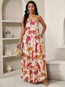 SHEIN Lady 女士豹纹口袋休闲连衣裙，适合度假、夏季穿着，沙滩装，休闲连衣裙，女士度假装，女士长款连衣裙，女士夏季连衣裙，女士假日连衣裙，度假装，女士度假连衣裙，女士夏季套装，女士谈话连衣裙，女士裹身连衣裙，女士惊艳连衣裙，Ycv9w 女士连衣裙折扣码，女士长款夏季连衣裙，女士吊带长款连衣裙，女士豹纹连衣裙 - 彩色 - 查看 7