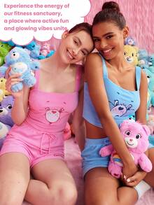 GLOWMODE X Care Bears™ Towel Terry Embroidered Drawstring Shorts Daily Casual - Pink - View 6