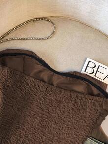 Everyssa Top bustier con pliegues efecto denim para mujeres - Café integral - Ver 4