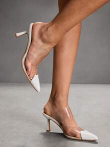 CUCCOO SZL Women's Fashionable Elegant Pointed Toe Transparent Strap Pumps Spring Shoes - White - View 10