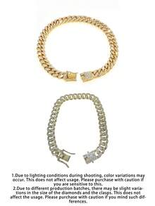 1PC Cuban Chain Inlaid With Artificial Diamonds, Full Diamond Fashionable Pet Necklace, Sparkling Pet Necklace, 13mm Wide Dog Necklace, Dog Necklace,Cool Dog Collar, Puppy Chain,Pet Decoration Chain Accessories, Small Medium Large Dogs And Cats, Suitable For Daily Wear And Party, Great Birthday Gift For Pets - Gold - View 7
