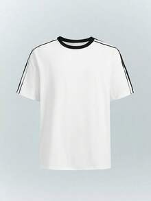 Driftmere 2 Peças Camiseta de Manga Curta Masculina, Camiseta Básica de Cor Contrastante, Estilo de Rua Casual com Listras e Retalhos, Lavável em Máquina, Adequada para Uso Diário, Transporte, Passeios de Lazer - Multicolorido - Visão 10