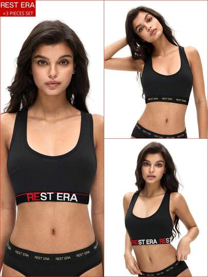 3pcs/Set Women's Fashionable Letter Printed Bras