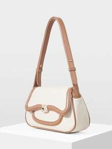 MOTF PREMIUM BOLSO DE HOMBRO PARA MUJER, BOLSO DE HOMBRO PARA VIAJES DE MODA CON EMPALME - Patrón de tela beige - Ver 3
